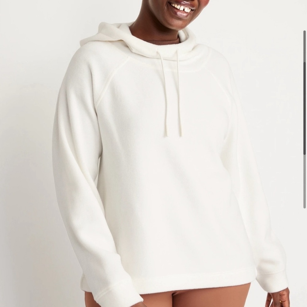 Old Navy Microfleece Funnel-Neck Pullover Hoodie - Cream